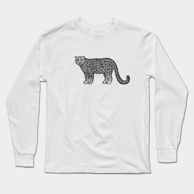 Snow Leopard Ink Art - on light colors Long Sleeve T-Shirt by Green Paladin